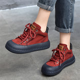 Genuine Leather Retro High Top Thick-soled  Lady Shoes