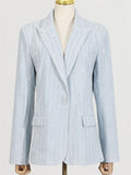 Women's Blue Bling Long Sleeve Single-Breasted Stripe Suit Coat