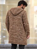 Men Hooded Knit Cardigan Zip Up Long Sweater Coat with Pockets