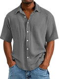 Men's Casual Short Sleeve Lapel Solid Color Shirt