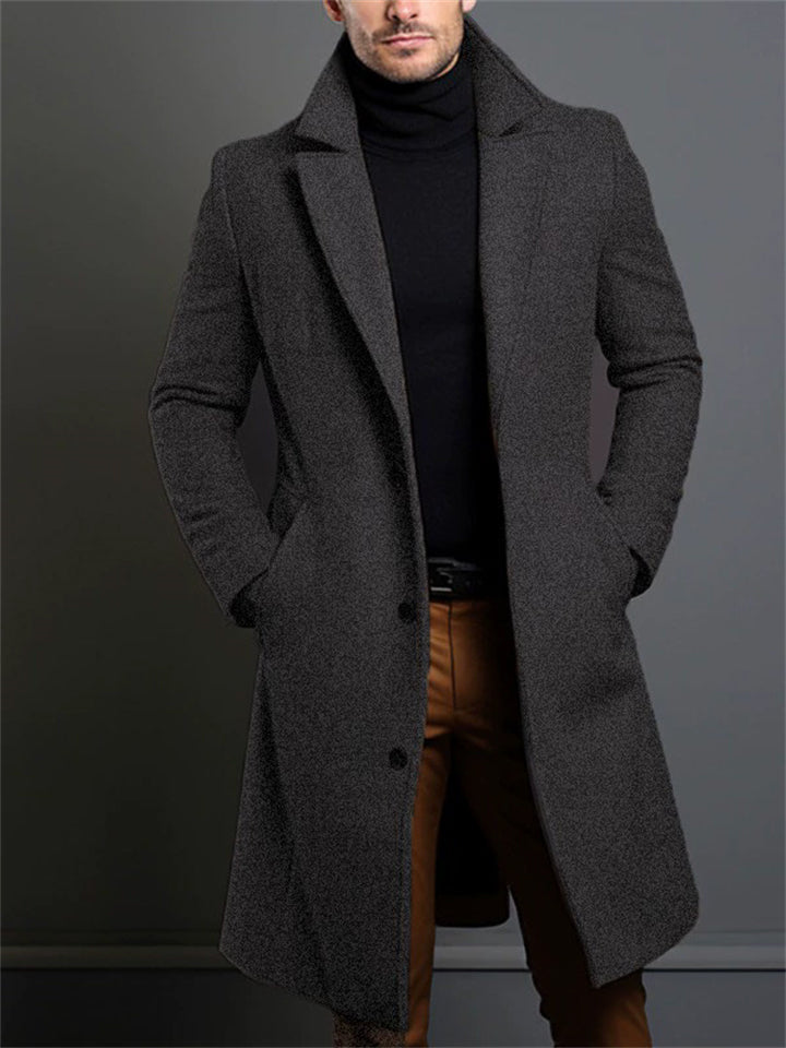 Male's Casual Solid Color Single Breasted Lapel Button Up Coat