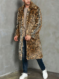 Men's Fluffy Leopard Faux Fur Mid-Length Winter Coat