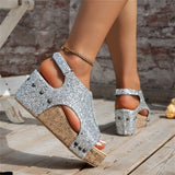 Female Modern Sequin Open Toe Wedge Heel Sandals