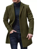 Male's Solid Color Single Breasted Lapel Button Up Mid-Length Coat