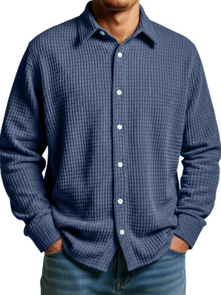 Men's Casual Fall Winter Waffle Weave Long Sleeve Button-Up Shirts