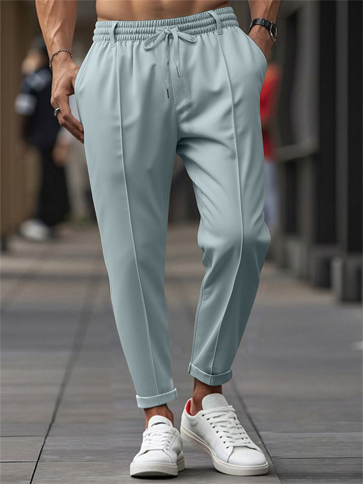 Men's Casual Solid Color Elastic Waist Slim Fit Trousers