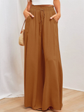Women's Casual Solid Color High Waist Drawstring Wide Leg Flared Pants