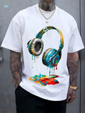Men's Headphone Graphic Print Casual Short Sleeve T-Shirts