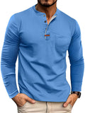 Men's Autumn Solid Color Cotton Quarter Button Long Sleeve Shirts