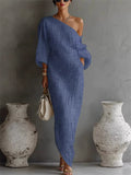 Women's Chic Elegant Off Shoulder Maxi Dress with Bubble Sleeve