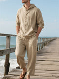 Men's Casual Solid Color Linen Button Up Long Sleeve Hoodie Outfit