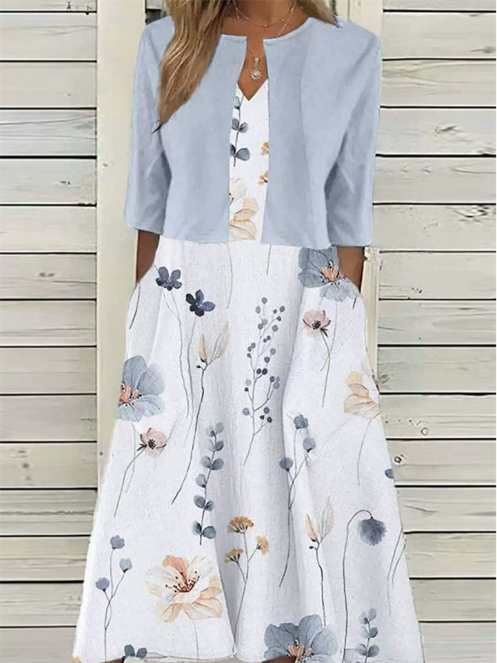 Women's Summer Holiday Style Printed V Neck Short Sleeve Dress