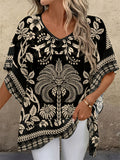 Women's Casual Simple Printed V Neck Patchwork Short Sleeve Shirts