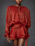 Women's Bishop Sleeve Ruffled Skirt Mini Dress