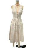 Women's Solid Color Holiday Style Sleeveless Pockets V Neck Dress