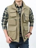 Men's Solid Color Pockets Casual Outdoor Sleeveless Vest Coats