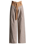 Women's Asymmetric Contrast Color High-Rise Wide Leg Straight Pants