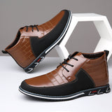 Men's Faux Leather Casual High Top Lace Up Flats Shoes
