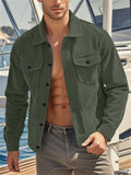 Male's Autumn Solid Color Corduroy Pockets Button Up Cargo Jacket Coats