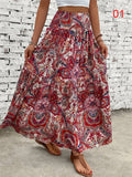 Women's Flowy Bohemian Floral Print Chiffon Long Skirt