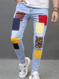 Male Light Blue Skinny Multicolored Patch Jeans