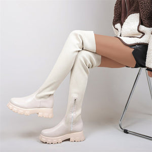 Lady Unique Round Toe Knitted Socks Over-the-knee Boots