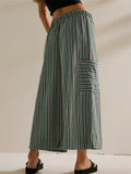 Summer Striped High Waist Wide Leg Casual Pants for Women‌