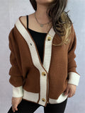 Women's Contrast Color Loose Single Breasted Cardigan Sweaters