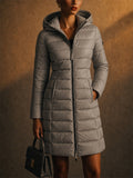 Women Detachable Hooded Slim Fit Mid Length Quilted Puffer Coat