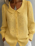 Women‘s Casual Floral Embroidered Peter Pan Collar Long Sleeve Blouse