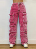 Women's Bling Bling Rhinestone Studded Cargo Denim Jeans
