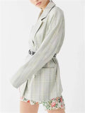 Women's Casual Plaid Double Breasted Suit Collar Coat