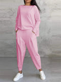 Women's 2Pcs Solid Color Sabrina Neck  Long Sleeve Top & Pockets Pants Set