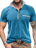 Casual Short Sleeve Contrast Color Polo Shirt