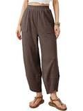 Women's Casual High Waist Wide Leg Loose Fit Pockets Corduroy Pants