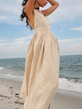 Beach Casual Pure Cotton Backless Strappy Dress for Women