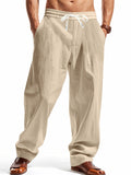 Men's Casual Linen Drawstring Wide Leg Beach Pants