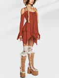 Irregular Hem Hollow Shoulder Long Sleeve Gothic Mini Dress for Women