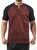 Men's Summer Contrast Color Round Neck Short Sleeve Henry Shirts