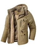 ‌Men's Warm Thermal Lined Outdoor Hooded Coat with Multiple Pockets‌