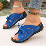 Ladies Faux Leather Bow Decoration Thick-soled Sandals