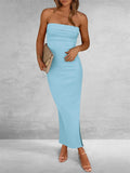 Ladies Party Classy Side Slit Ribbed Tube Dress