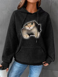 Lovely Kitty Print Ladies Comfy Waffle Hoodies