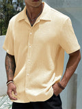 Men's Summer Holiday Style Solid Color Button Up Short Sleeve Shirts