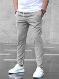 Men Tapered Slim Fit Causal Drawstring Chino Pants