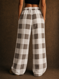 Women Plaid Baggy High Waist Drawstring Lounge Wide Leg Pants