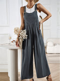 Female Summer Linen Cotton Strappy Wide Leg Jumpsuits