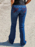 ‌Comfortable Embroidery Stretch Denim Women's Casual Flare Pants‌
