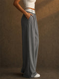 Women High Waist Wide Leg Pleated Office Dress Pants