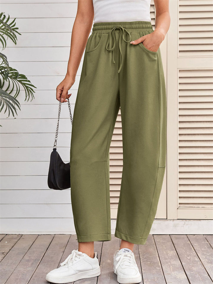 Women's Solid Color Casual Drawstring Cropped Sweatpants